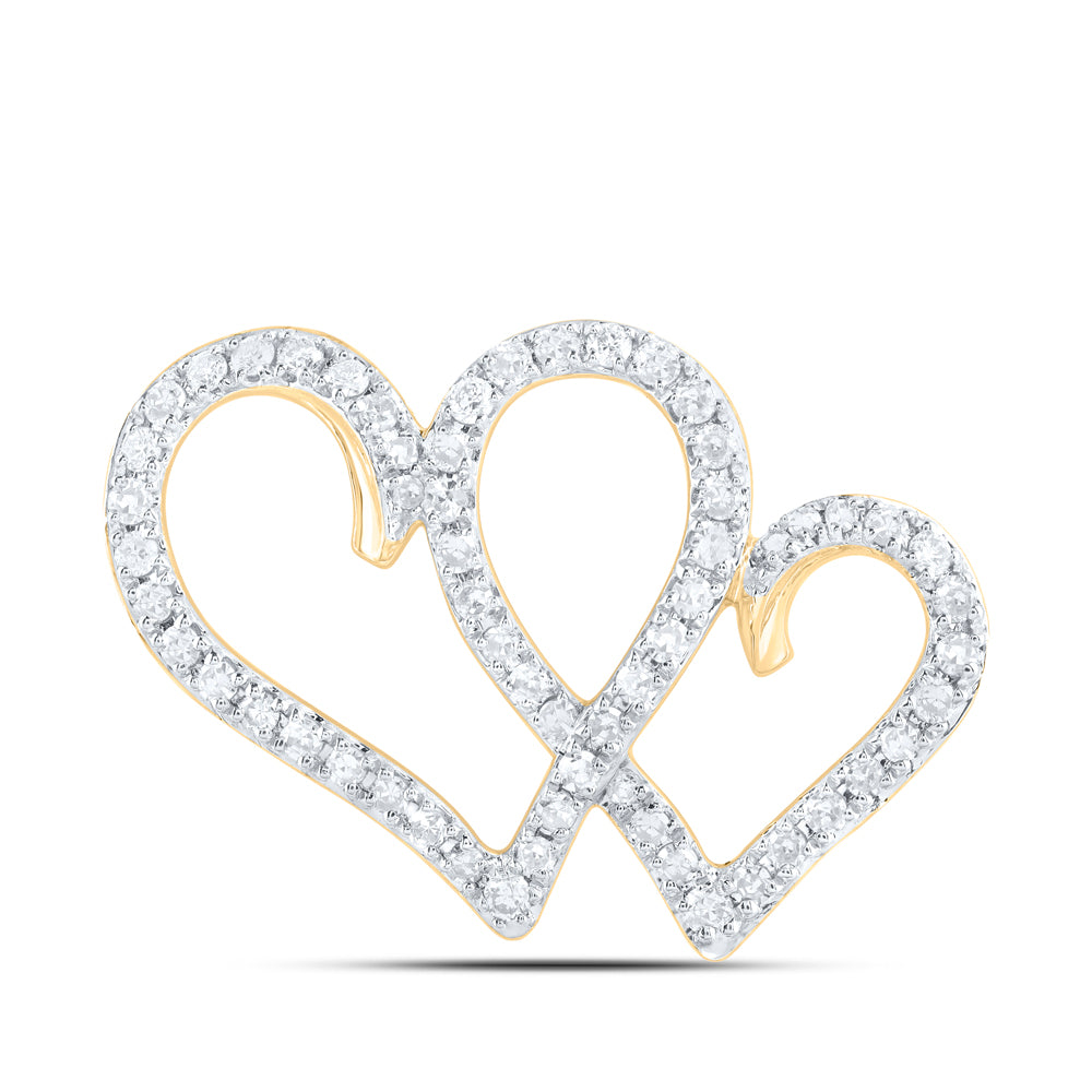 0.34 Ctw Natural Diamond Double Open Heart Pendant in 10k Yellow Gold