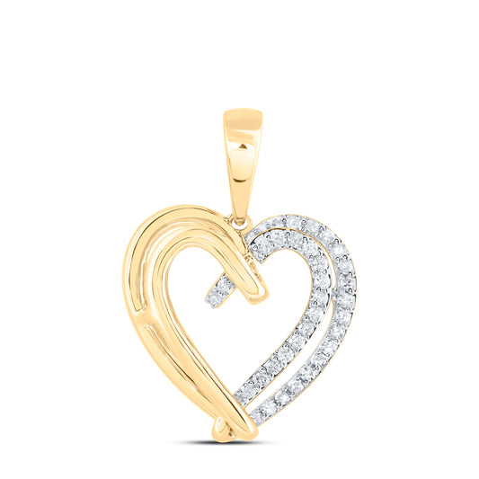 0.22 Ctw Natural Diamond Open Heart Pendant in 10k Yellow Gold
