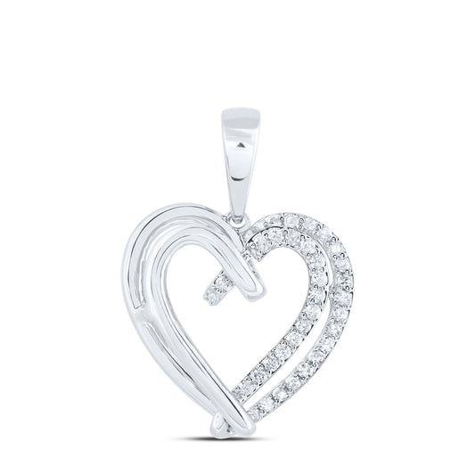 0.21 Ctw Natural Diamond Open Heart Pendant in 10k White Gold