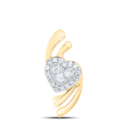 0.07 Ctw Natural Diamond Open Heart Dolphin Pendant in 10k Yellow Gold
