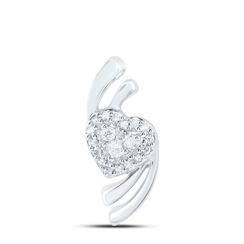 0.07 Ctw Natural Diamond Open Heart Dolphin Pendant in 10k White Gold
