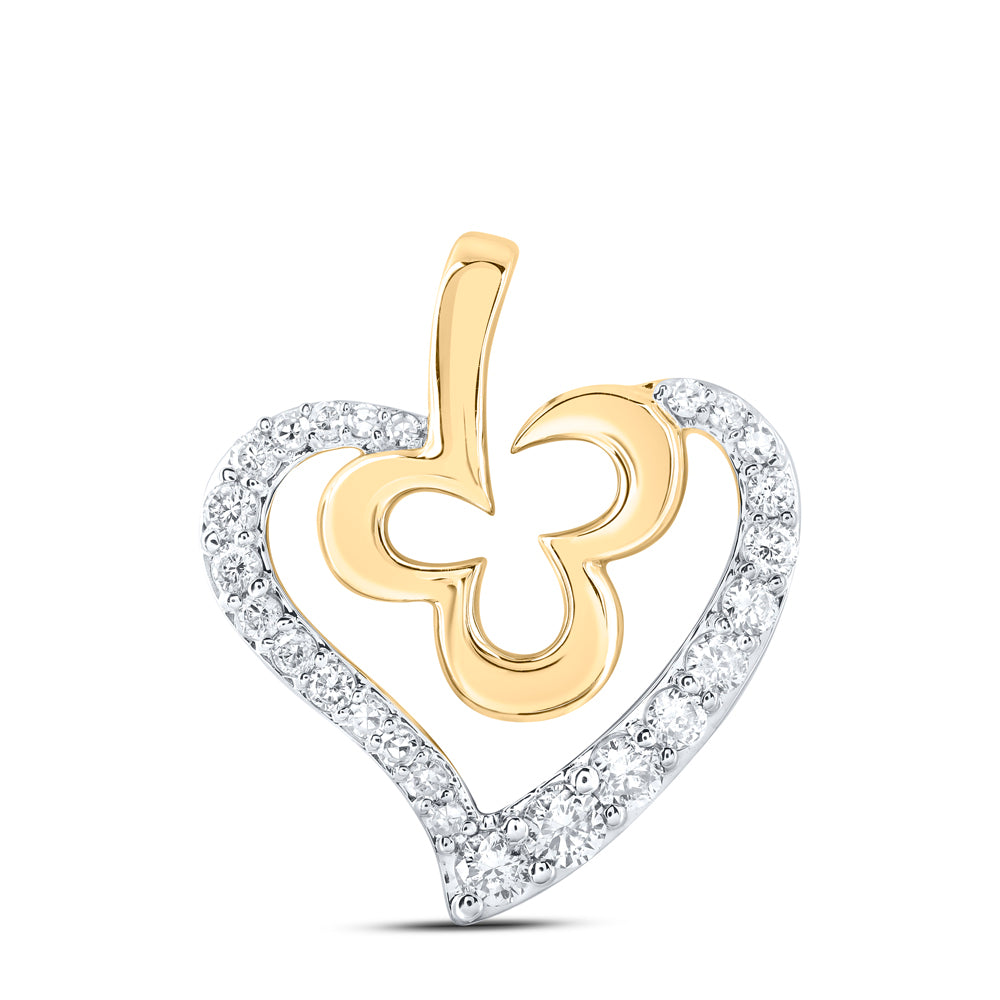0.26 Ctw Natural Diamond Flower Open Heart Pendant in 10k Yellow Gold
