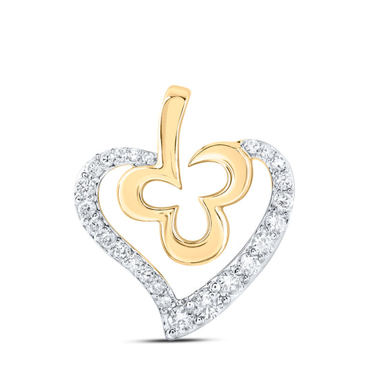 0.26 Ctw Natural Diamond Flower Open Heart Pendant in 10k Yellow Gold