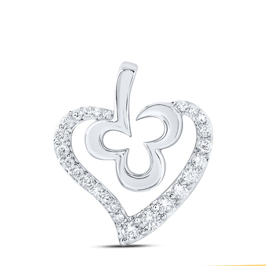 0.27 Ctw Natural Diamond Flower Open Heart Pendant in 10k White Gold