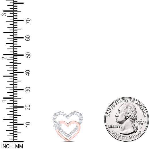 0.48 Ctw Natural Diamond Double Open Heart Flower Pendant in 10k Rose Gold