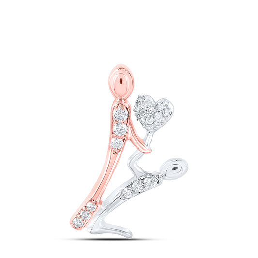 0.13 Ctw Natural Diamond Love Special Lovers Heart Pendant in 10k White Gold