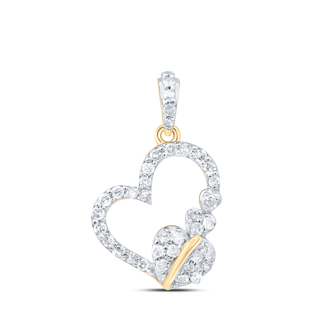 0.25 Ctw Natural Diamond Three 3 Open Heart Pendant in 10k Yellow Gold