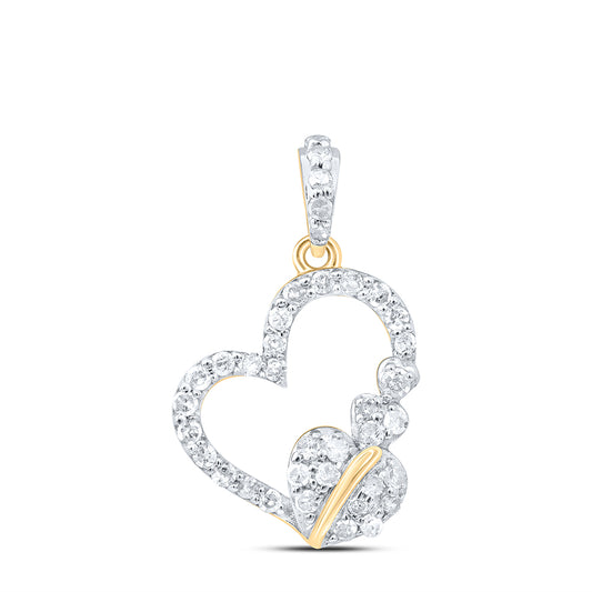 0.25 Ctw Natural Diamond Three 3 Open Heart Pendant in 10k Yellow Gold