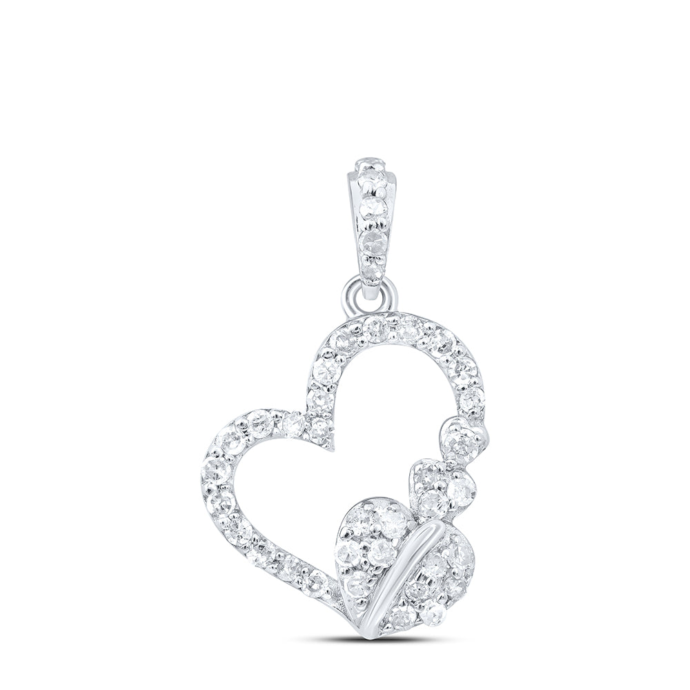 0.25 Ctw Natural Diamond Three 3 Open Heart Pendant in 10k White Gold