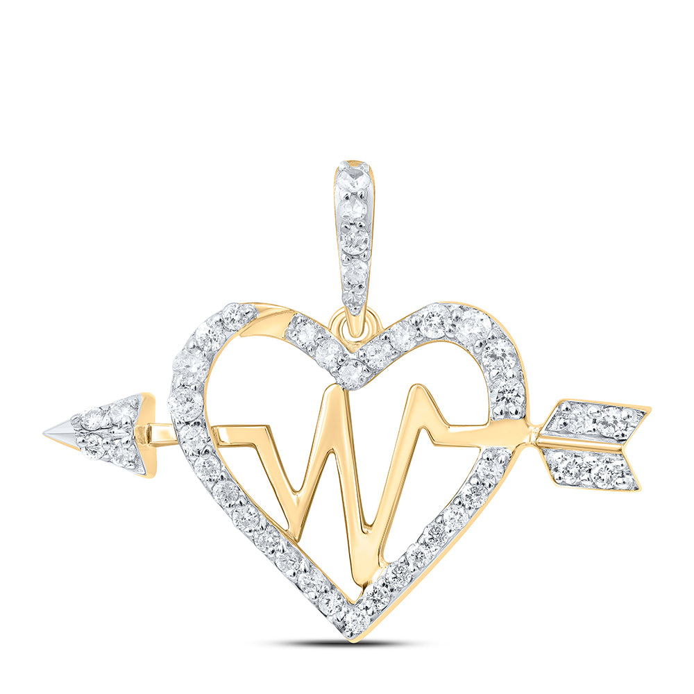 0.33 Ctw Natural Diamond Heart Beat Pendant in 10k Yellow Gold