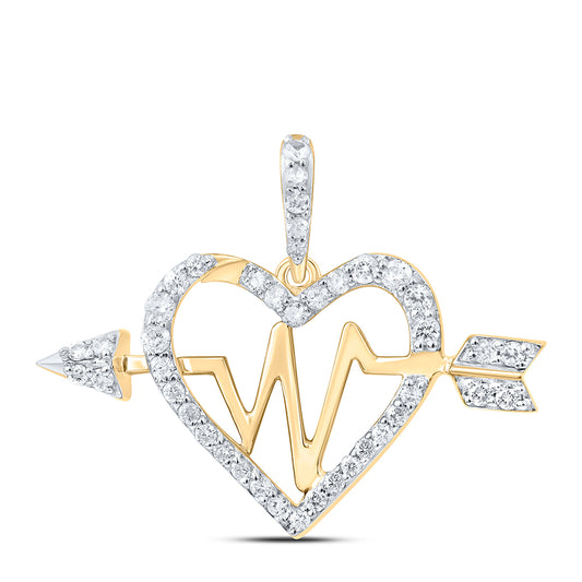 0.33 Ctw Natural Diamond Heart Beat Pendant in 10k Yellow Gold