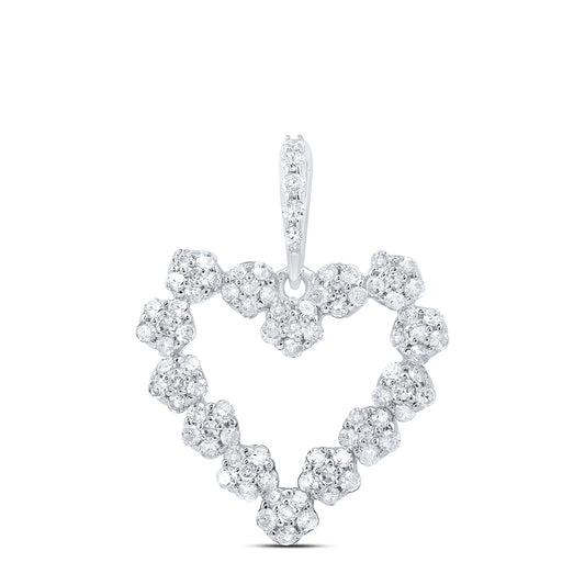 0.45 Ctw Natural Diamond Flower Heart Pendant in 10k White Gold