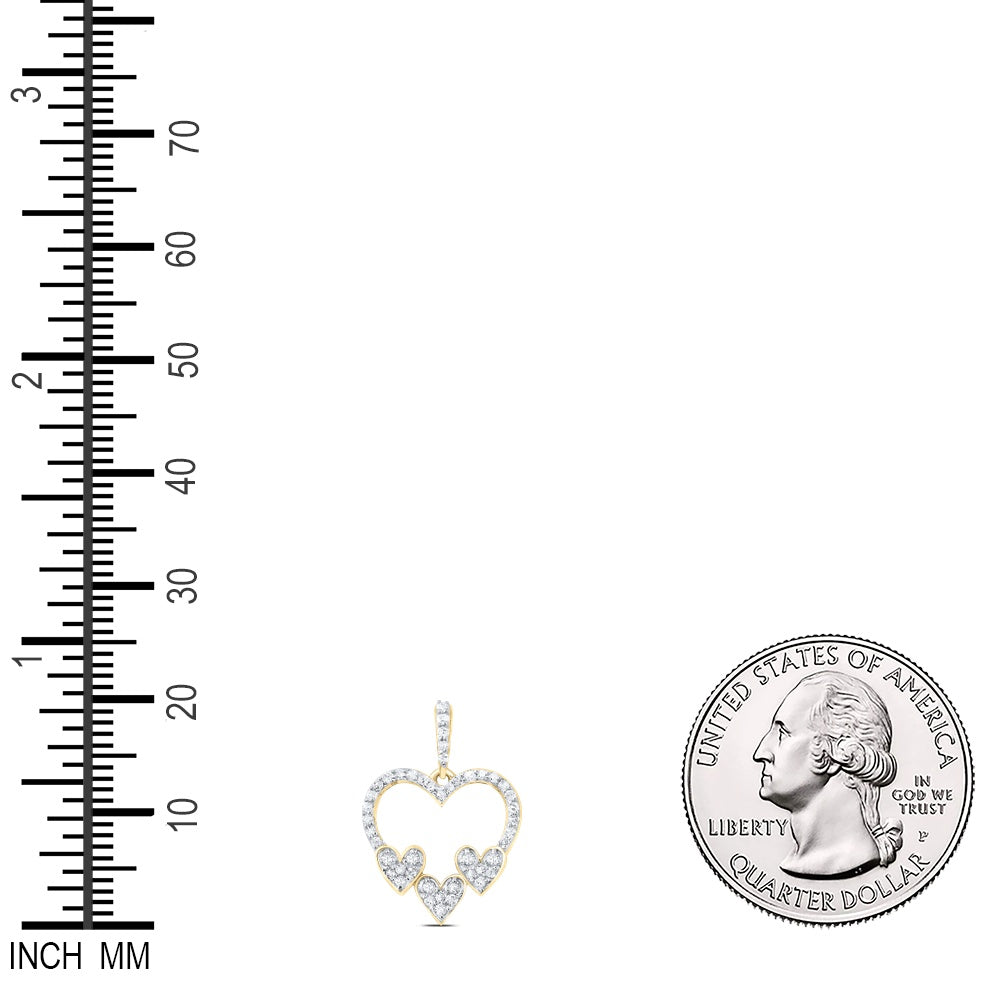 0.28 Ctw Natural Diamond Three 3 Open Heart Pendant in 10k Yellow Gold