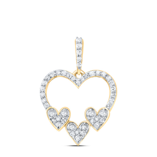 0.28 Ctw Natural Diamond Three 3 Open Heart Pendant in 10k Yellow Gold