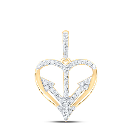 0.22 Ctw Natural Diamond Open Heart Arrow Pendant in 10k Yellow Gold