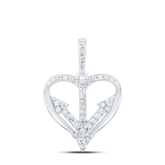 0.22 Ctw Natural Diamond Open Heart Arrow Pendant in 10k White Gold