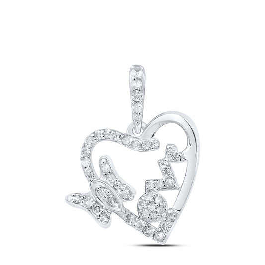 0.23 Ctw Natural Diamond Open Heart Mom Mothers Day Pendant in 10k White Gold
