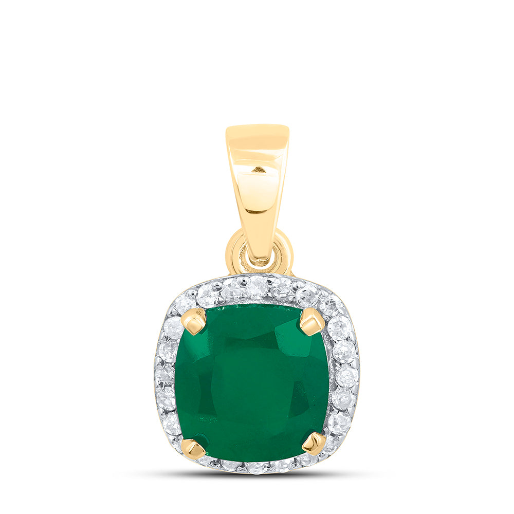 1.37 Ctw Natural Diamond Center Green Diamond Fashion Pendant in 10k Yellow Gold