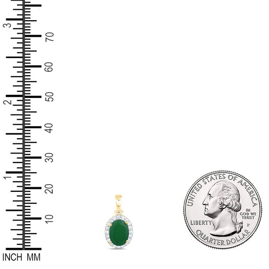 1.37 Ctw Natural Diamond Green Fashion Oval Pendant in 10k Yellow Gold