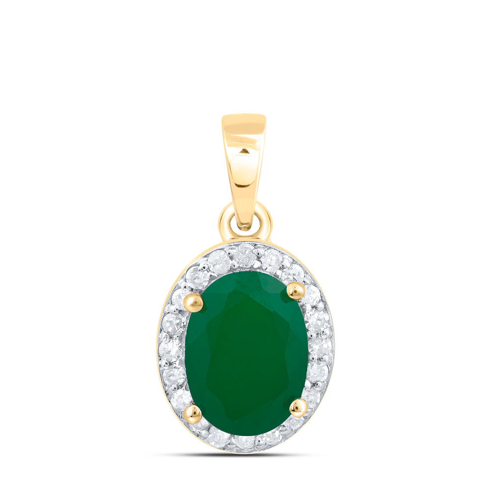 1.37 Ctw Natural Diamond Green Fashion Oval Pendant in 10k Yellow Gold
