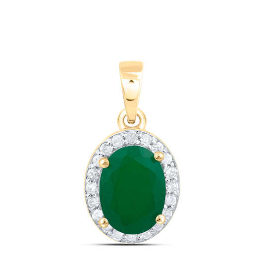1.37 Ctw Natural Diamond Green Fashion Oval Pendant in 10k Yellow Gold