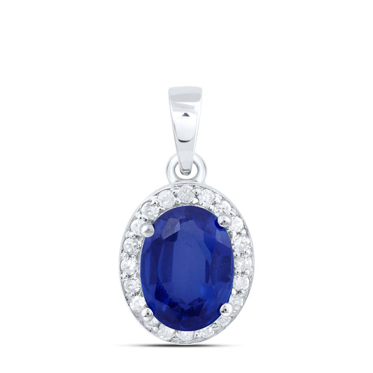 1.94 Ctw Natural Diamond Blue Fashion Oval Pendant in 10k White Gold