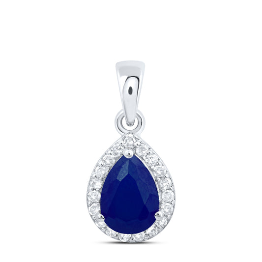 1.16 Ctw Natural Diamond Blue Diamond Teardrop Pendant in 10k White Gold