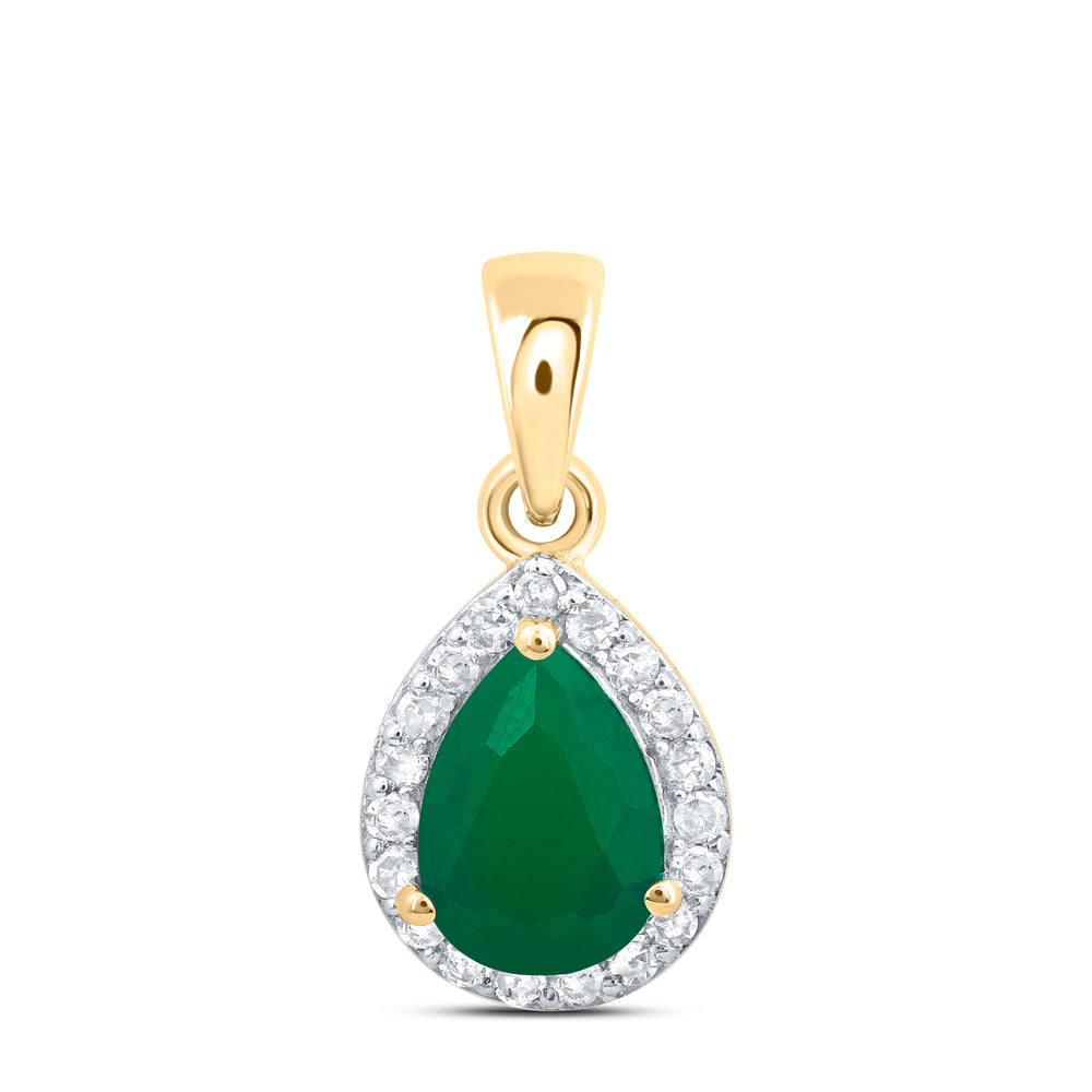0.97 Ctw Natural Diamond Green Diamond Teardrop Pendant in 10k Yellow Gold