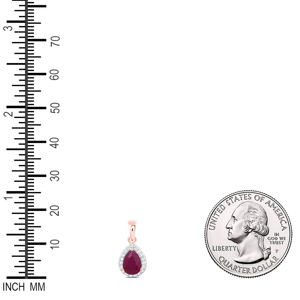 1.22 Ctw Natural Diamond Red Diamond Teardrop Pendant in 10k Rose Gold
