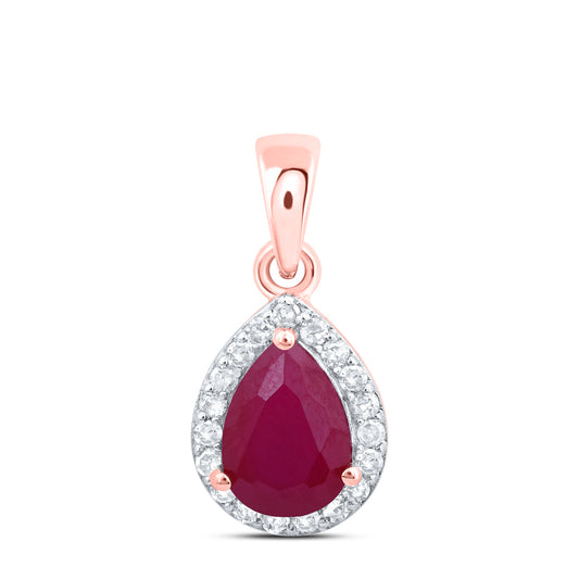 1.22 Ctw Natural Diamond Red Diamond Teardrop Pendant in 10k Rose Gold