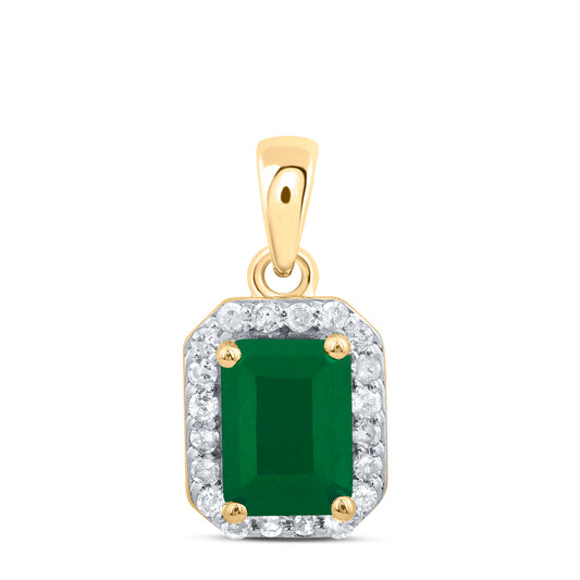 1.16 Ctw Natural Diamond Green Octagon Shaped Pendant in 10k Yellow Gold
