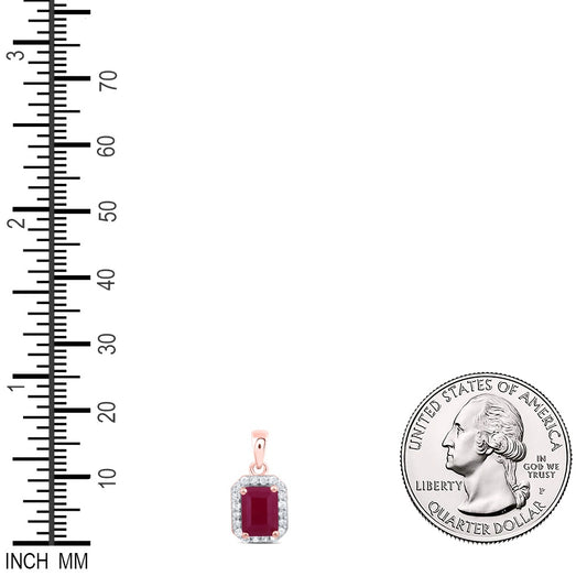 1.61 Ctw Natural Diamond Red Octagon Shaped Pendant in 10k Rose Gold