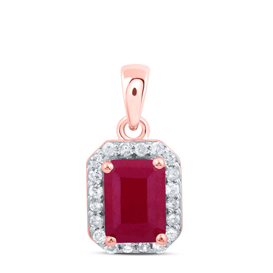 1.61 Ctw Natural Diamond Red Octagon Shaped Pendant in 10k Rose Gold