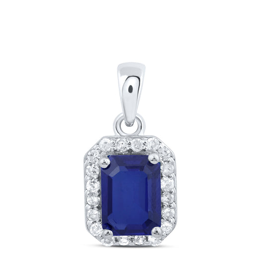 1.55 Ctw Natural Diamond Blue Octagon Shaped Pendant in 10k White Gold