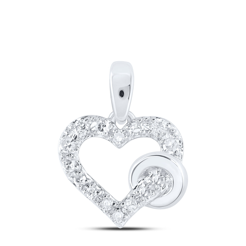 0.06 Ctw Natural Diamond Circle Heart Pendant in 10k White Gold