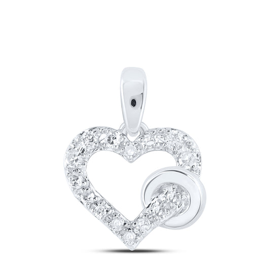 0.06 Ctw Natural Diamond Circle Heart Pendant in 10k White Gold