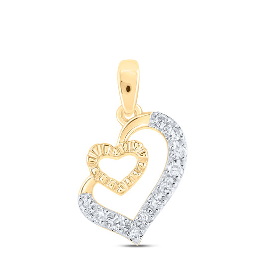 0.06 Ctw Natural Diamond Double Open Heart Pendant in 10k Yellow Gold