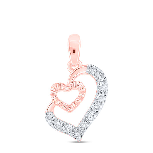 0.06 Ctw Natural Diamond Double Open Heart Pendant in 10k Rose Gold
