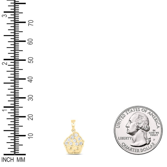0.03 Ctw Natural Diamond Cupcake Pendant in 10k Yellow Gold