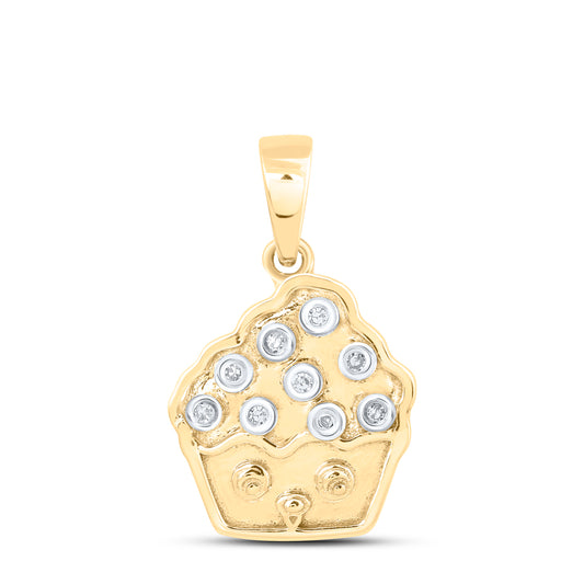 0.03 Ctw Natural Diamond Cupcake Pendant in 10k Yellow Gold