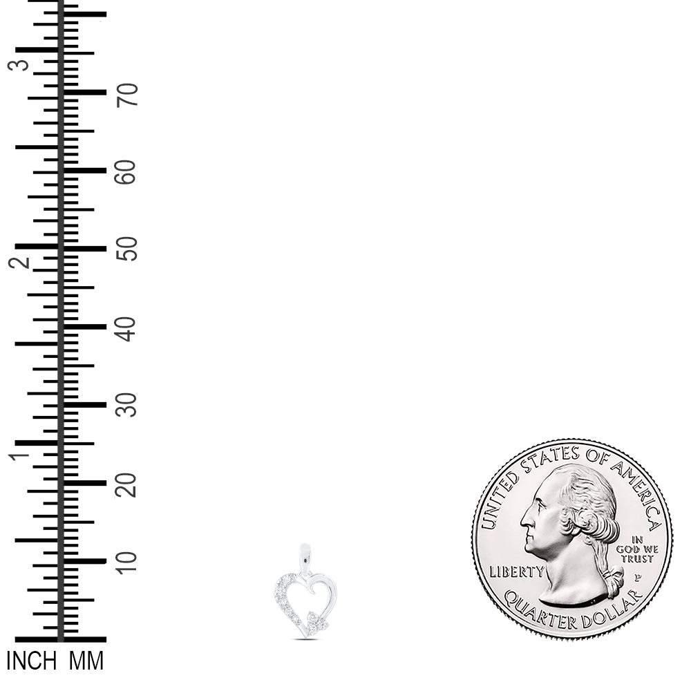 0.06 Ctw Natural Diamond Open Heart Flower Pendant in 10k White Gold