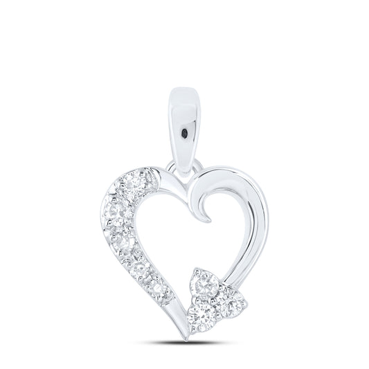 0.06 Ctw Natural Diamond Open Heart Flower Pendant in 10k White Gold