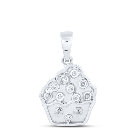 0.03 Ctw Natural Diamond Cupcake Pendant in 10k White Gold