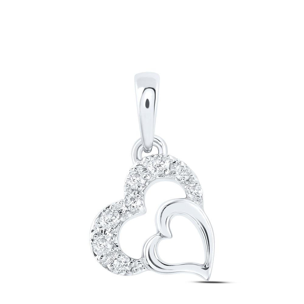 0.06 Ctw Natural Diamond Double Open Heart Pendant in 10k White Gold