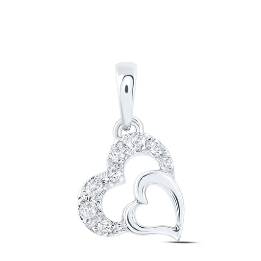 0.06 Ctw Natural Diamond Double Open Heart Pendant in 10k White Gold