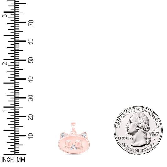 0.04 Ctw Natural Diamond Cute Cat Pendant in 10k Rose Gold