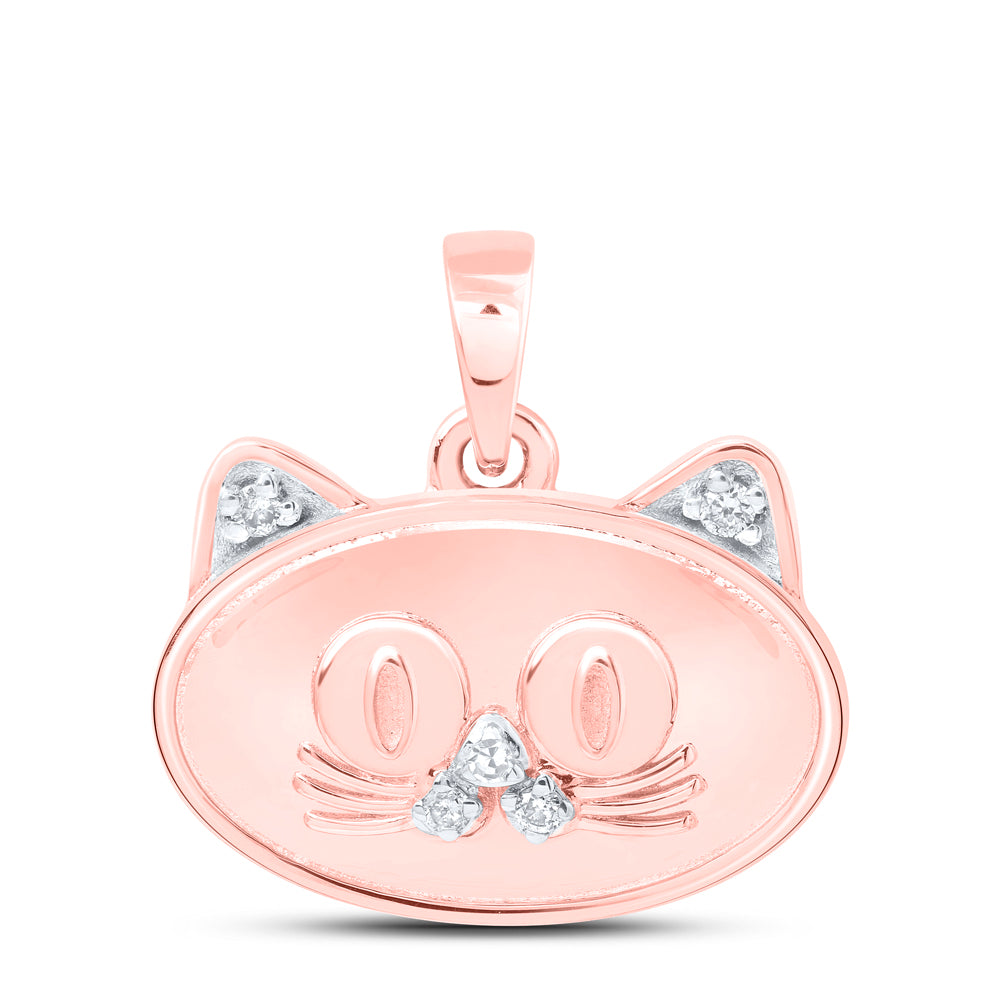 0.04 Ctw Natural Diamond Cute Cat Pendant in 10k Rose Gold