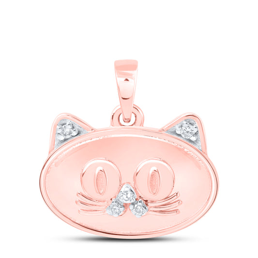0.04 Ctw Natural Diamond Cute Cat Pendant in 10k Rose Gold