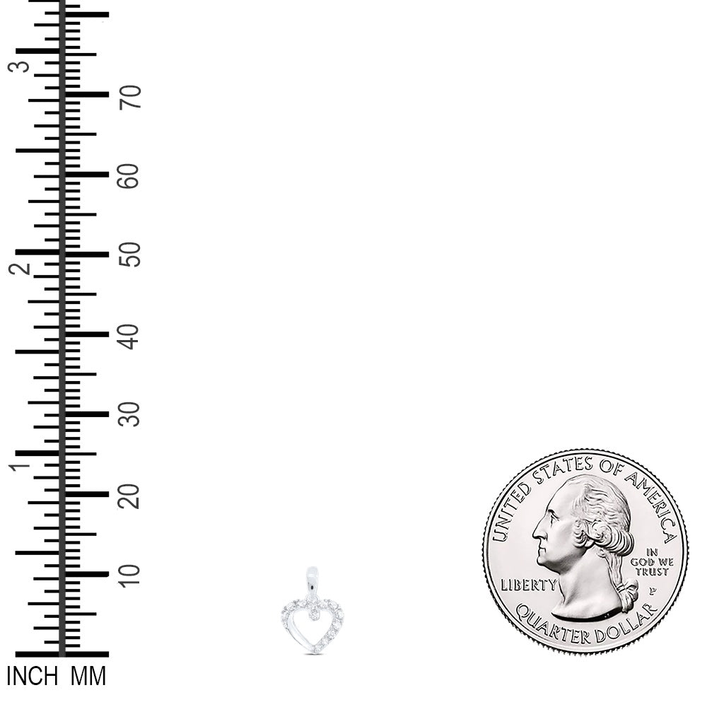 0.06 Ctw Natural Diamond Open Heart Pendant in 10k White Gold