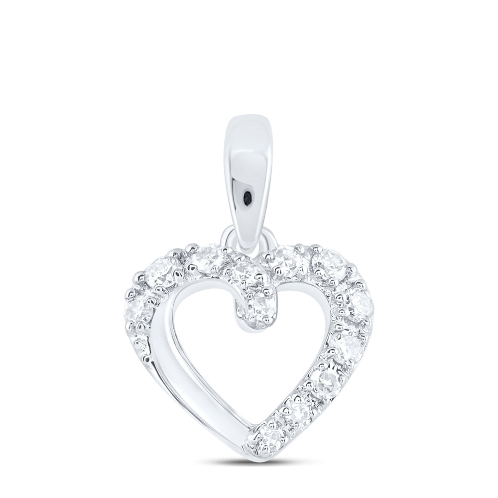 0.06 Ctw Natural Diamond Open Heart Pendant in 10k White Gold